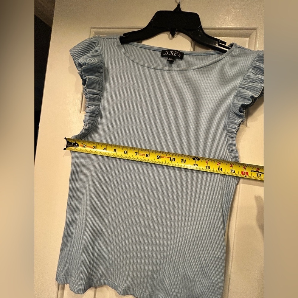 J. Crew Vintage rib ruffle-sleeve shirt Baby Blue Coastal Resort Size large - Picture 10 of 10